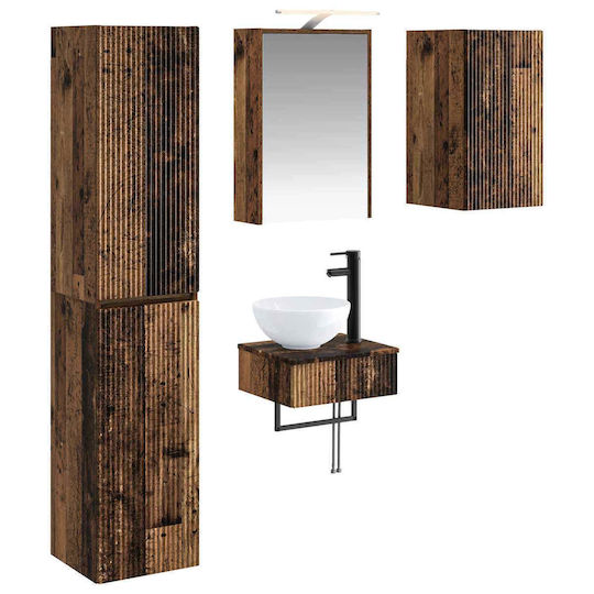 vidaXL Vanity Unit Without Sink With Mirror With Light Aged Wood
