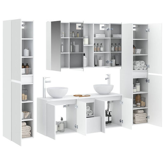 vidaXL Vanity Unit Without Sink With Mirror With Light White