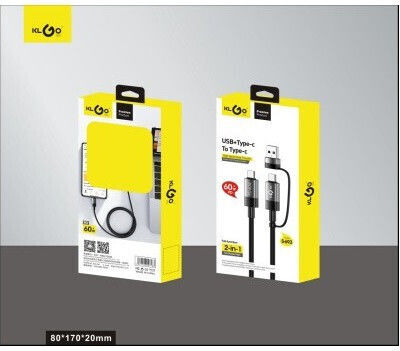 KLGO USB 2.0 Cable USB-C male - USB-A / USB-C 60W PD Μαύρο S-693