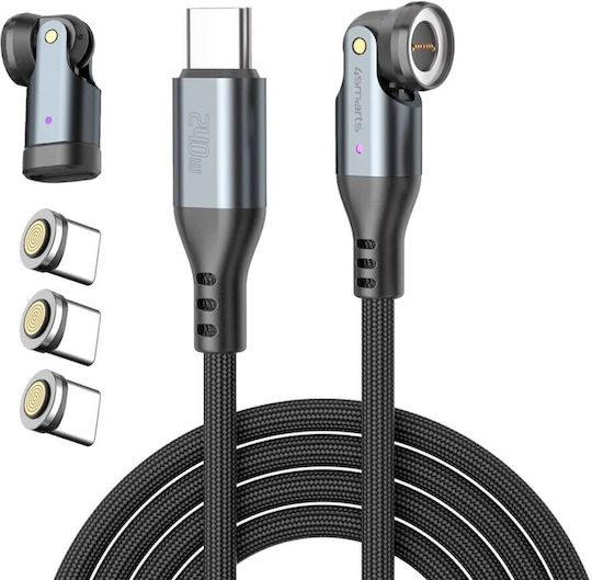 4Smarts Magnetic / LED USB 2.0 Cable USB-C male - USB-C / USB-A 240W PD Μαύρο 1.8m 541237