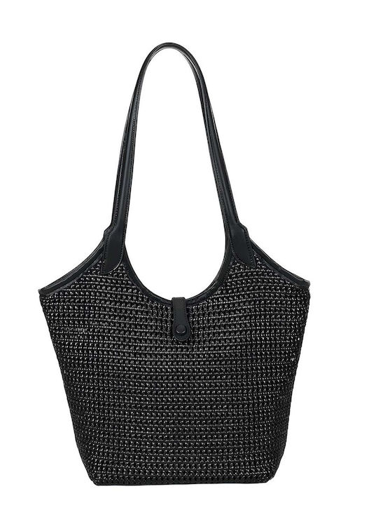 Gallantry Geantă Tote de Damă Efect Rafia Chic Mânere Lungi Neagră