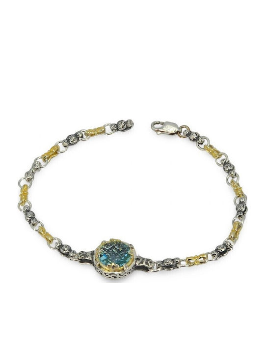 Women's Bracelet with Byzantine Design Made of Silver with Zircon 18cm