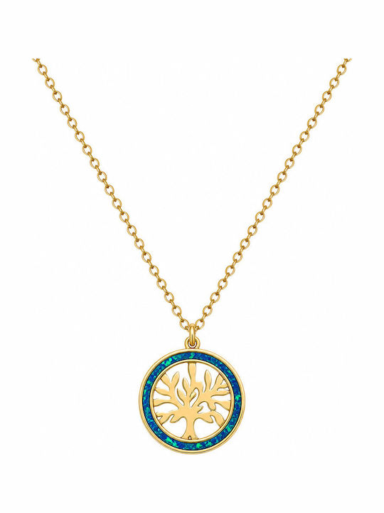 Tree Necklace Made of Gold Plated Steel Blue