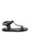 Deri Damen Flache Sandalen Schwarz