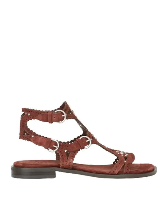 Paprika Studs Combo B Leather Women's Flat Sandals Brown