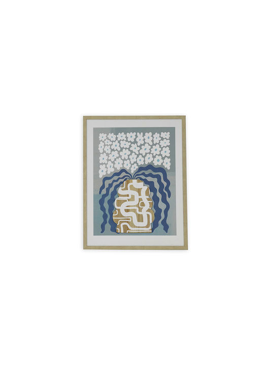 Printed Painting Wooden Frame Minimal Design 4 Vases Flowers 45x2.5x60cm