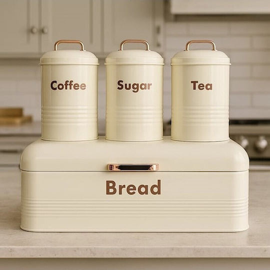 Set of 4 Metallic Brown Jars for Coffee Tea Sugar with Lid 4 Pieces