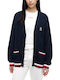 Long Women's Knitted Cardigan Red-White-Blue