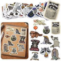 Set Decorative Stickers Raccoon Various Designs 50 Pcs 7-8 Cm