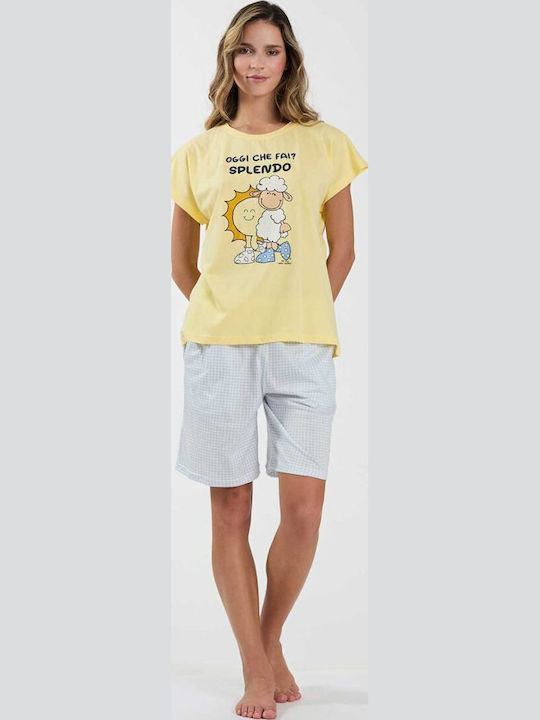 Happy People Summer Women's Cotton Pyjama Set Yellow