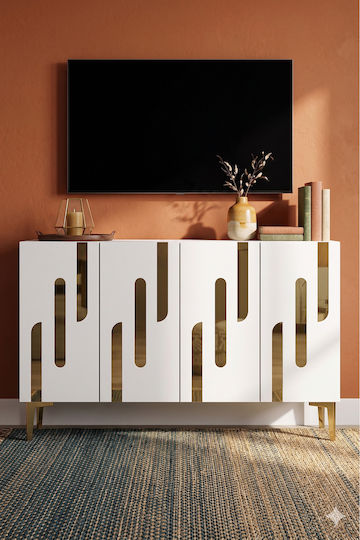 SteweHome Holzsideboard mit Spiegel Brauntöne 120x32x75cm