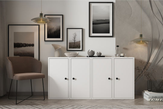 Буфет Дървен Бял 129x30x65.4см