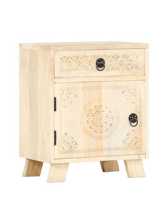 Bedside Table Made of Solid White Wood 40x30x50cm