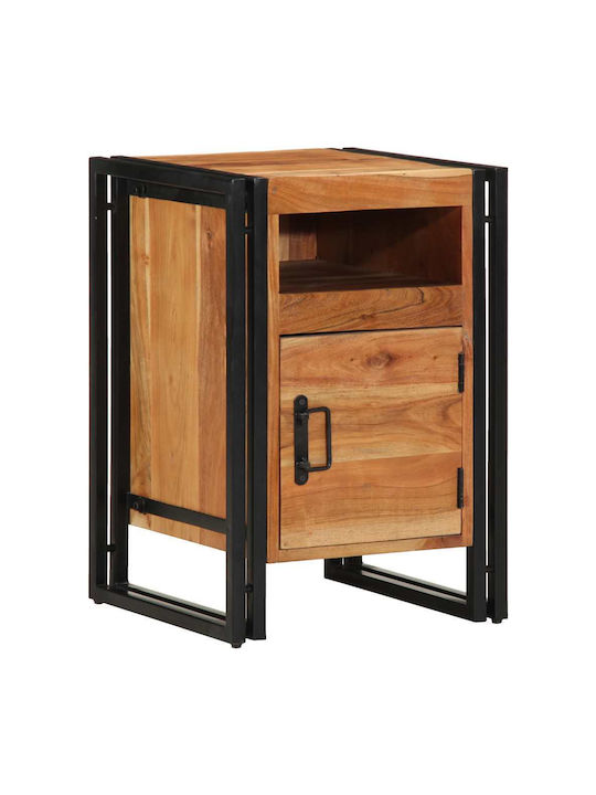 Κομοδίνο από Μασίφ Ξύλο και Γυαλί Μπεζ 40x40x59cm