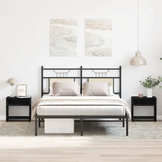 Wooden Bedside Tables With Black Metal Legs 2 Pieces 40x30x40cm