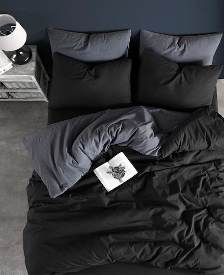 Rebeka Home Σετ Παπλωματοθήκη Βαμβακερή 200x220cm Διπλή με 2 Μαξιλαροθήκες & 1 Σεντόνι Grey