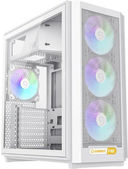 GameMax F46 Gaming Mikro-Turm Computergehäuse mit Seitenfenster und ARGB-Beleuchtung Weiß