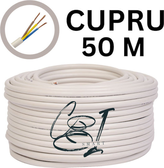 Cablu Electric Cupru 3x2.5 Mm² 50 M Alb Izolație Flexibilă Pvc Tensiune 300/500v Myym H05vv-f Stoc Limitat