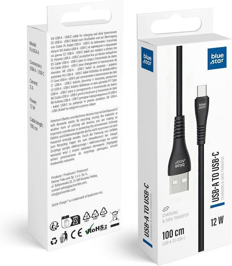 Blue Star USB 2.0 Cable USB-C male - USB-A / USB-C 12W Μαύρο 1m