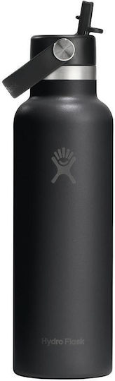 Hydro Flask Flex Бутилка Термос Неръждаема Стомана Без BPA 600ml Черен със Сламка