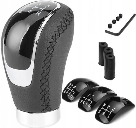 Universeller Auto Schaltknopf – 5/6 Gänge – Schwarzes Leder Chrom – Adapter M8 M10 M12