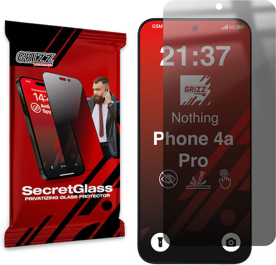 Grizzglass Secretglass Privacy Hybrid Glass Screen Protector Compatible Nothing Phone 4a Pro Black