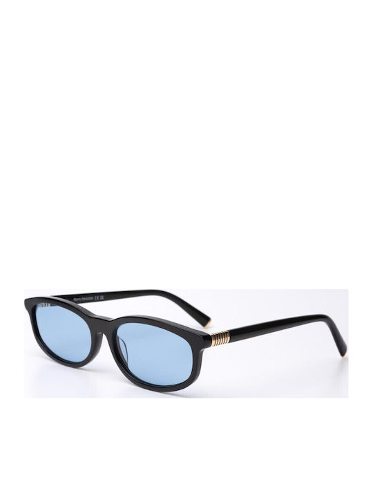 Unisex Sunglasses with Black Horn-Rimmed Frame and Blue Lenses