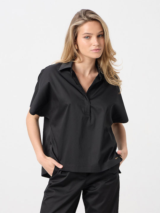 Women's Cotton Short Sleeve Blouse Black