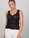 Damen Baumwolle Top mit Spaghetti-Träger Schwarz