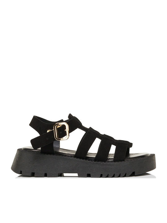 Tomas Shoes Δερμάτινα Γυναικεία Σανδάλια Μαύρα