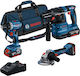 Bosch Σετ Γωνιακός Τροχός, Καρφωτικό & Κατσαβίδι Brushless 18V με Μπαταρίες 4Ah