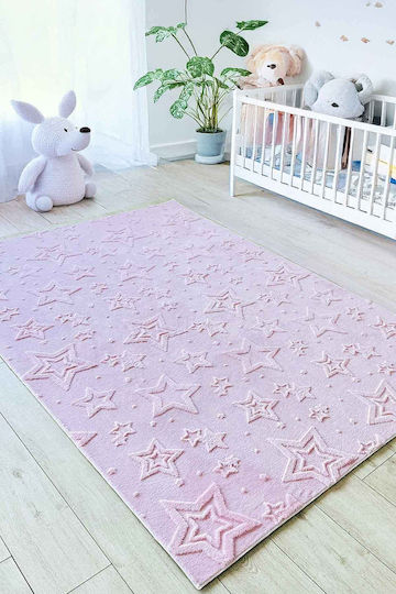 SteweHome Kids Rug Stars Cotton Pink 100x200cm Thickness 60mm