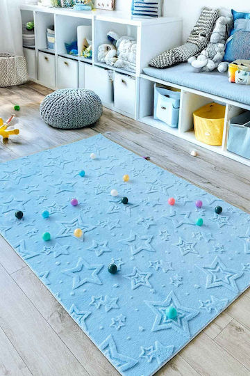 SteweHome Kids Rug Stars Cotton Blue 80x200cm Thickness 60mm