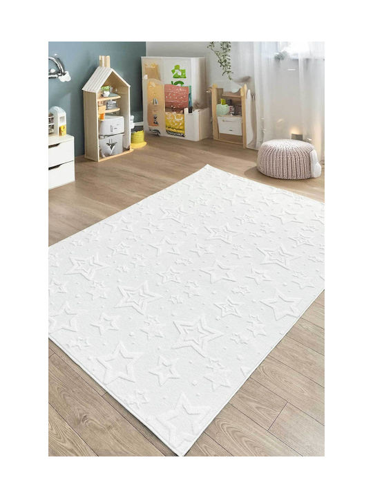 SteweHome Kinderteppich Sterne Baumwolle Weiß 100x300cm Dicke 60mm