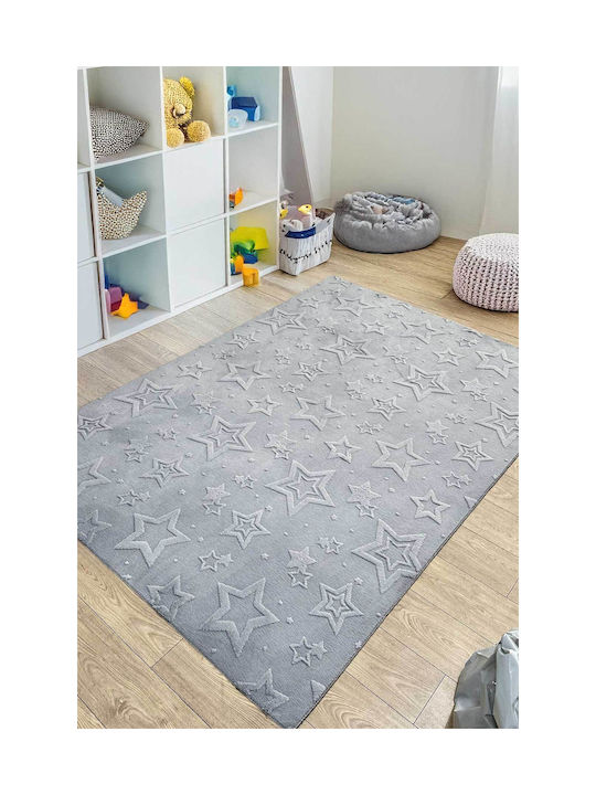 SteweHome Kids Rug Stars Cotton Gray 80x150cm Thickness 60mm