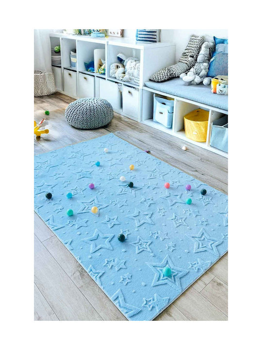 SteweHome Kids Rug Stars Cotton Blue 80x250cm Thickness 60mm