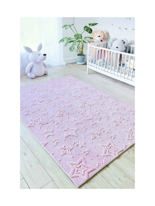 SteweHome Kinderteppich Sterne Baumwolle Rosa 120x200cm Dicke 60mm