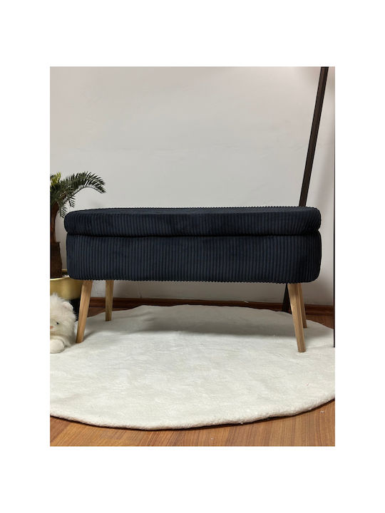 Living Room Stool With Storage Space Upholstered In Black Velvet