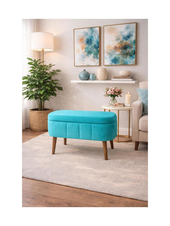 Living Room Stool With Storage Space Wooden Turquoise 40x60x39cm