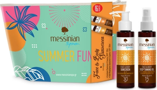 Messinian Spa Summer Fun Σετ με Αντηλιακό Προσώπου & Σώματος, Λάδι Μαυρίσματος & Νεσεσέρ SPF15 3τμχ