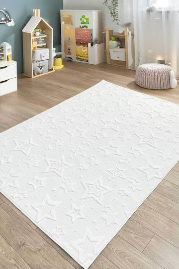 SteweHome Kinderteppich Sterne Baumwolle Weiß Nach Meter Breite 160cm 160x300cm Dicke 60mm