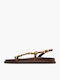 Leather Women's Flat Sandals Brown