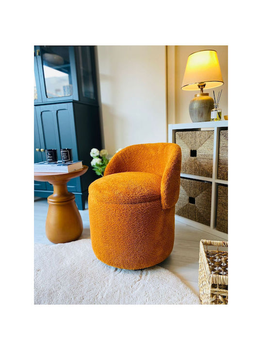 Living Room Folding Stool With Storage Space Upholstered In Orange Fabric