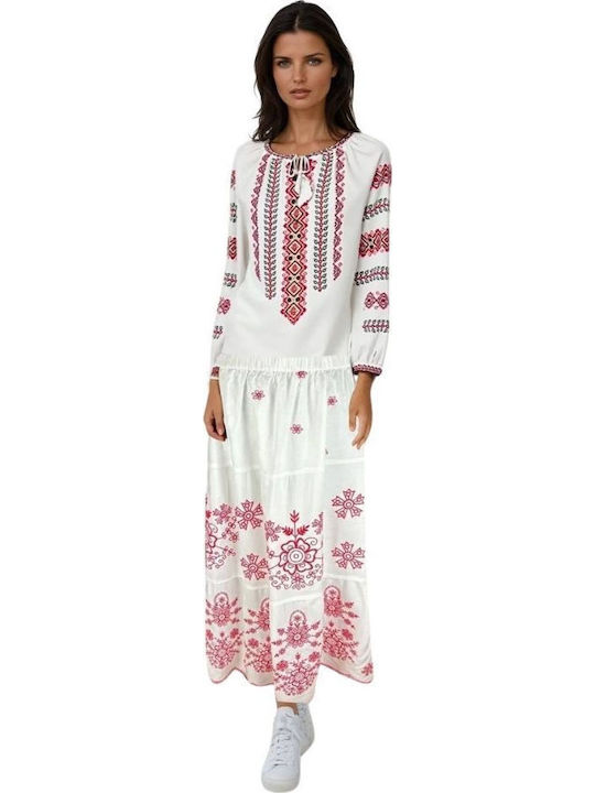 Φούστα Floral White/burgundy Red