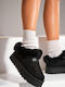 Leather Winter Women's Slippers Black