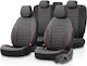 Set De Huse Scaune Auto Luxury Otom Textile Eco Piele Sintetica Design Core Cusături Roșii Negre Scaune Față Spate