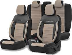 Луксозен Комплект Калъфи Otom Текстил Изкуствена Кожа Comfort Line Дизайн Бежово-Черни Бежов Шев Предни Задни Седалки Луксозен Комплект Калъфи Otom Текстил Изкуствена Кожа Comfort Line Дизайн Бежово-Черни Бежов Шев Предни Задни Седалки