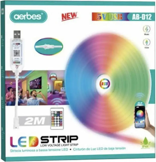 Aerbes Smart LED Strip Wi-Fi USB 5V RGB Light 2m with Power Supply & Remote Control