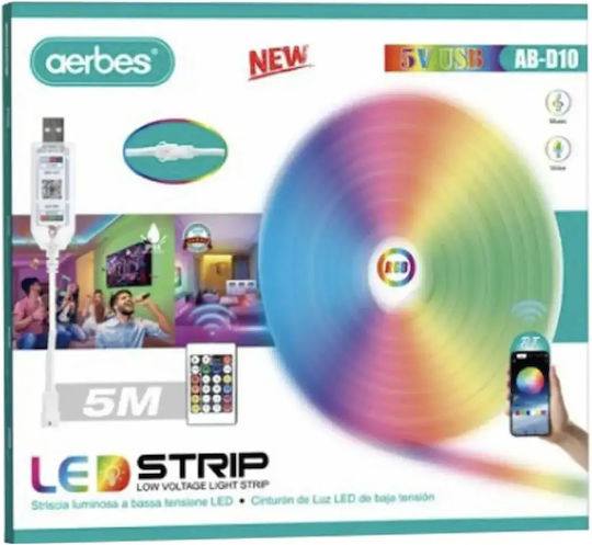 Aerbes Smart LED Strip Wi-Fi USB 5V RGB Light 5m with Power Supply & Remote Control