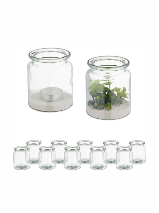 Relaxdays Set Suporturi Lumanari Din Sticlă Pentru Suporturi De Lumânări În Culoare Transparentă 9.5x8cm 12 Bucăți